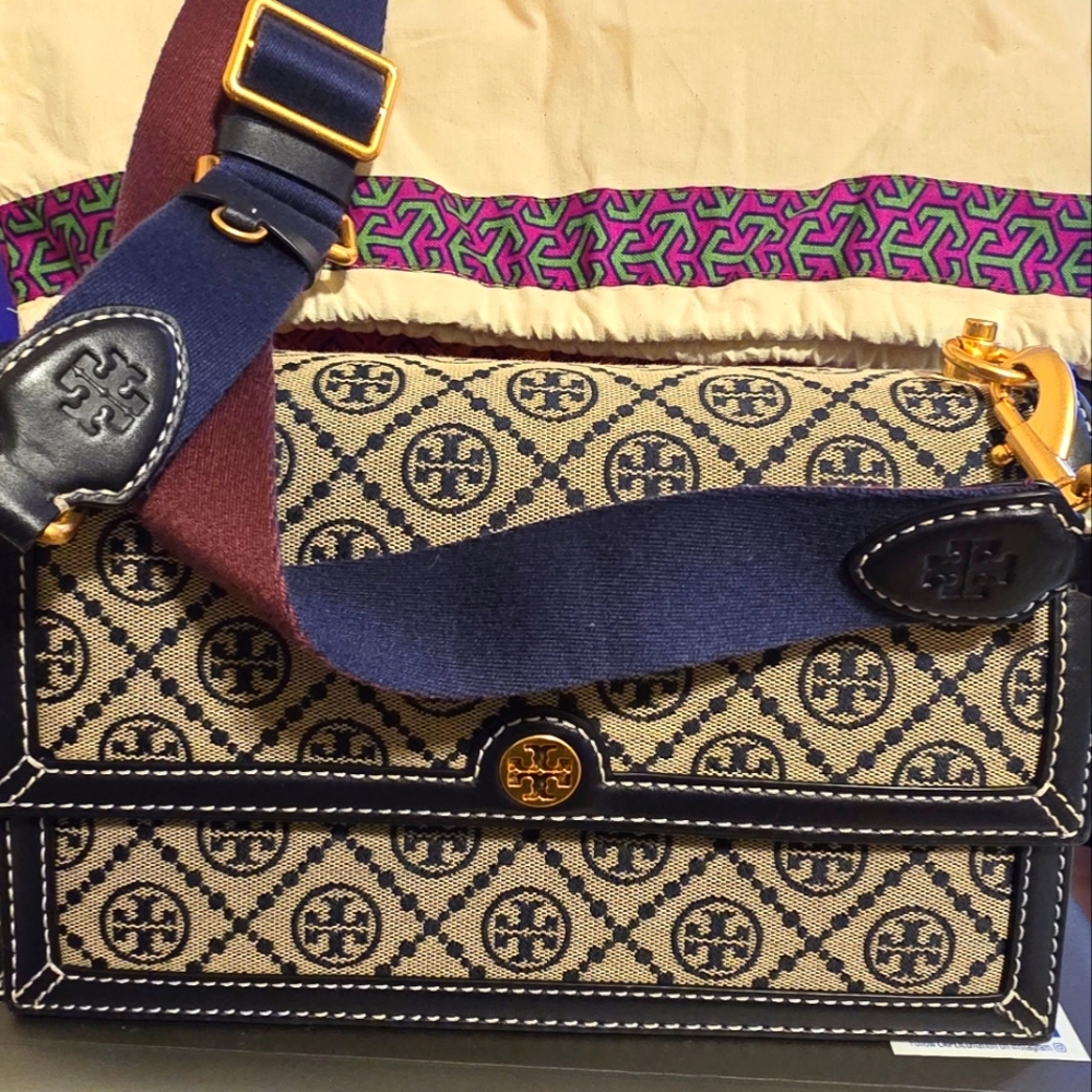Preloved Tory Burch Monogram Jacquard Shoulder Bag in Tory Navy